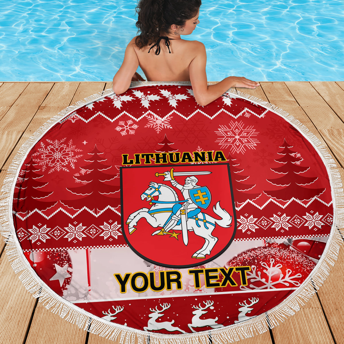 Personalised Lithuania Christmas Beach Blanket Linksmu Kaledu - Wonder Print Shop
