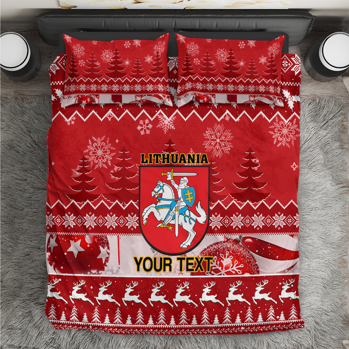 Personalised Lithuania Christmas Bedding Set Linksmu Kaledu - Wonder Print Shop