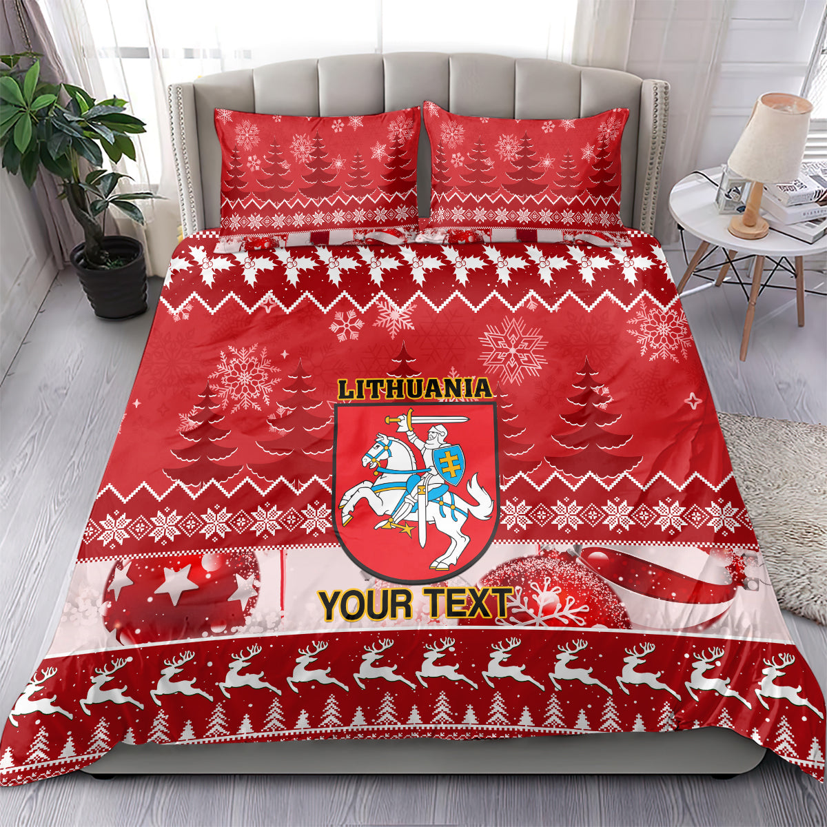Personalised Lithuania Christmas Bedding Set Linksmu Kaledu - Wonder Print Shop