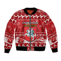 Personalised Lithuania Christmas Bomber Jacket Linksmu Kaledu - Wonder Print Shop