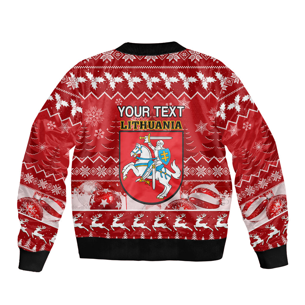 Personalised Lithuania Christmas Bomber Jacket Linksmu Kaledu - Wonder Print Shop