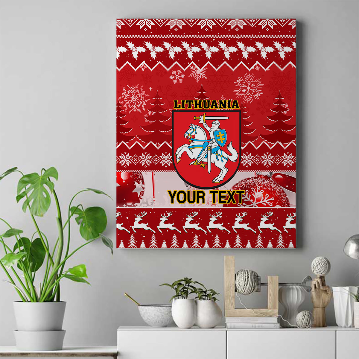 Personalised Lithuania Christmas Canvas Wall Art Linksmu Kaledu - Wonder Print Shop