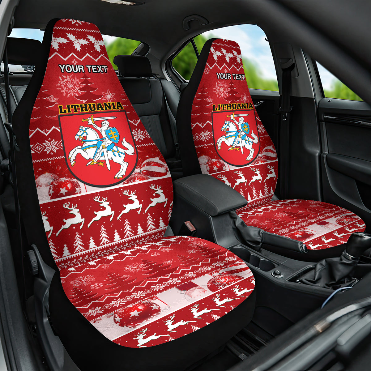 Personalised Lithuania Christmas Car Seat Cover Linksmu Kaledu - Wonder Print Shop