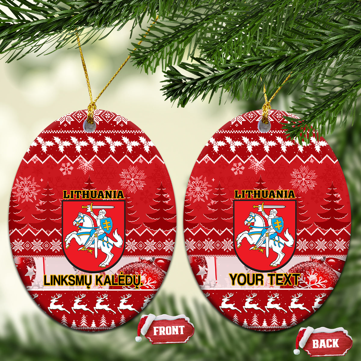 Personalised Lithuania Christmas Ceramic Ornament Linksmu Kaledu - Wonder Print Shop