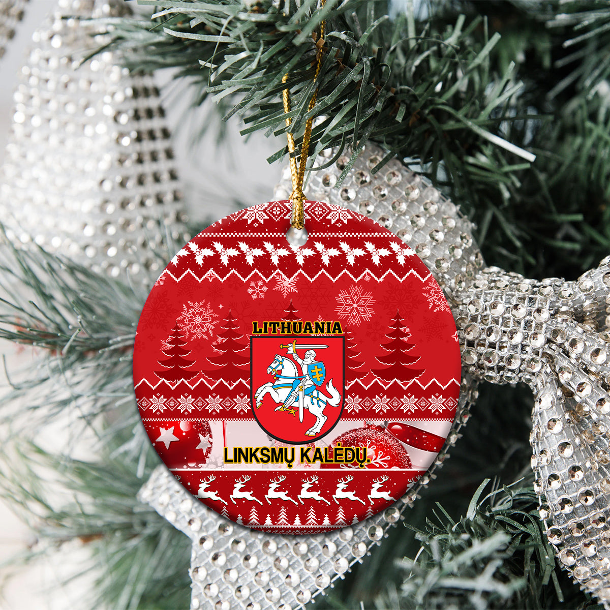 Personalised Lithuania Christmas Ceramic Ornament Linksmu Kaledu - Wonder Print Shop