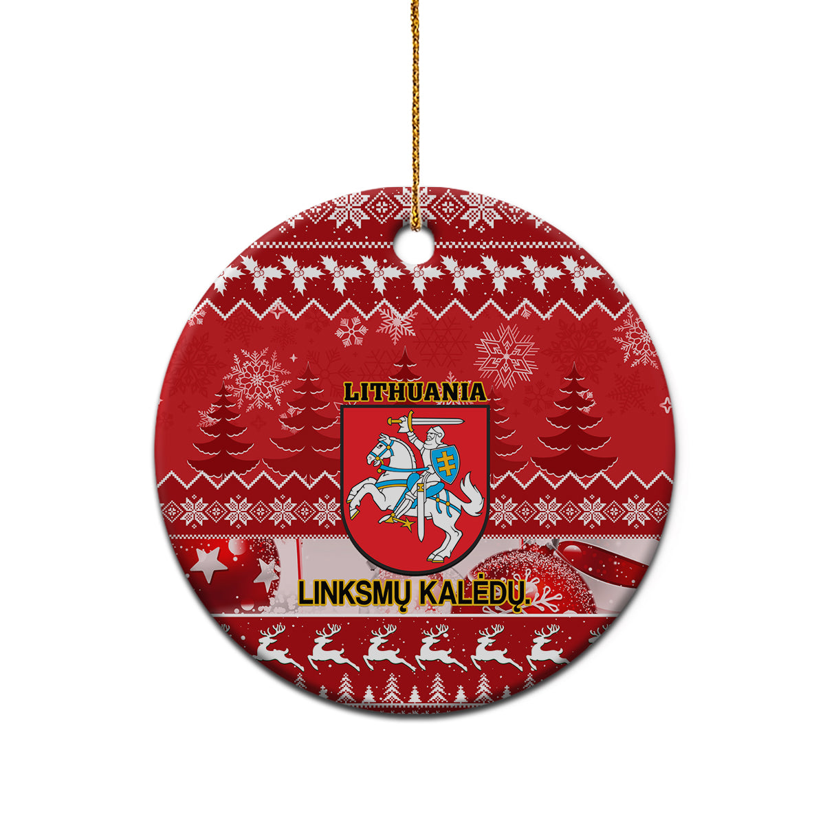 Personalised Lithuania Christmas Ceramic Ornament Linksmu Kaledu - Wonder Print Shop
