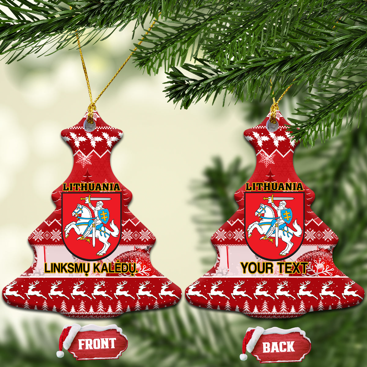 Personalised Lithuania Christmas Ceramic Ornament Linksmu Kaledu - Wonder Print Shop