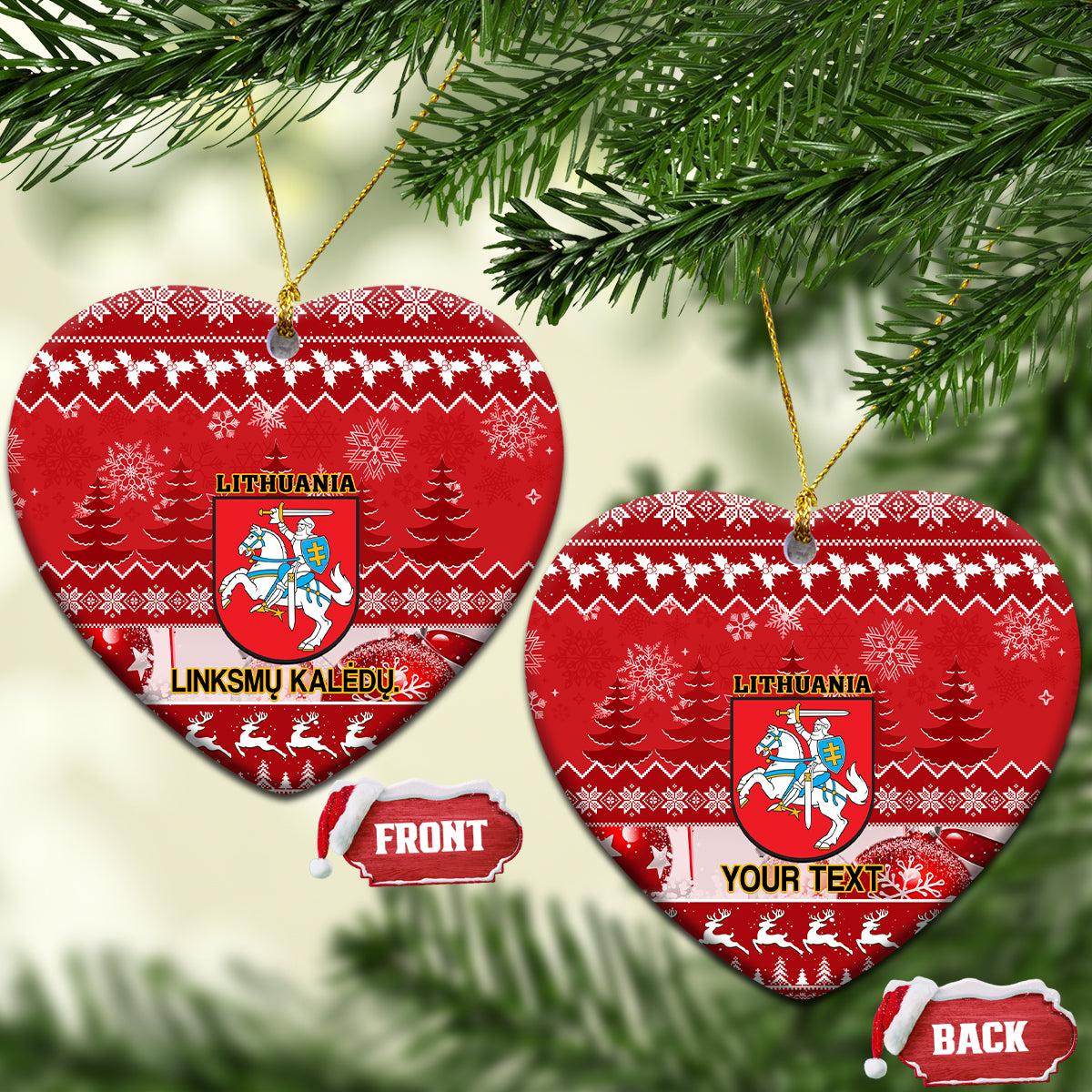 Personalised Lithuania Christmas Ceramic Ornament Linksmu Kaledu - Wonder Print Shop