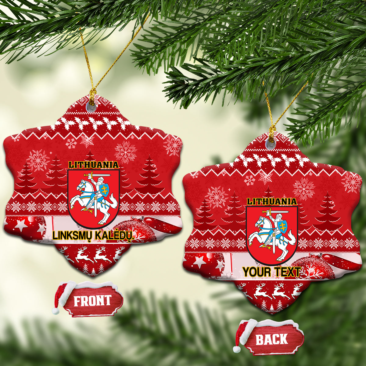 Personalised Lithuania Christmas Ceramic Ornament Linksmu Kaledu - Wonder Print Shop