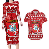 Personalised Lithuania Christmas Couples Matching Long Sleeve Bodycon Dress and Hawaiian Shirt Linksmu Kaledu - Wonder Print Shop