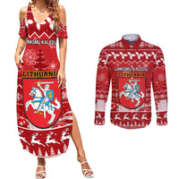 Personalised Lithuania Christmas Couples Matching Summer Maxi Dress and Long Sleeve Button Shirt Linksmu Kaledu - Wonder Print Shop