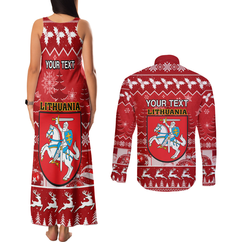 Personalised Lithuania Christmas Couples Matching Tank Maxi Dress and Long Sleeve Button Shirt Linksmu Kaledu - Wonder Print Shop
