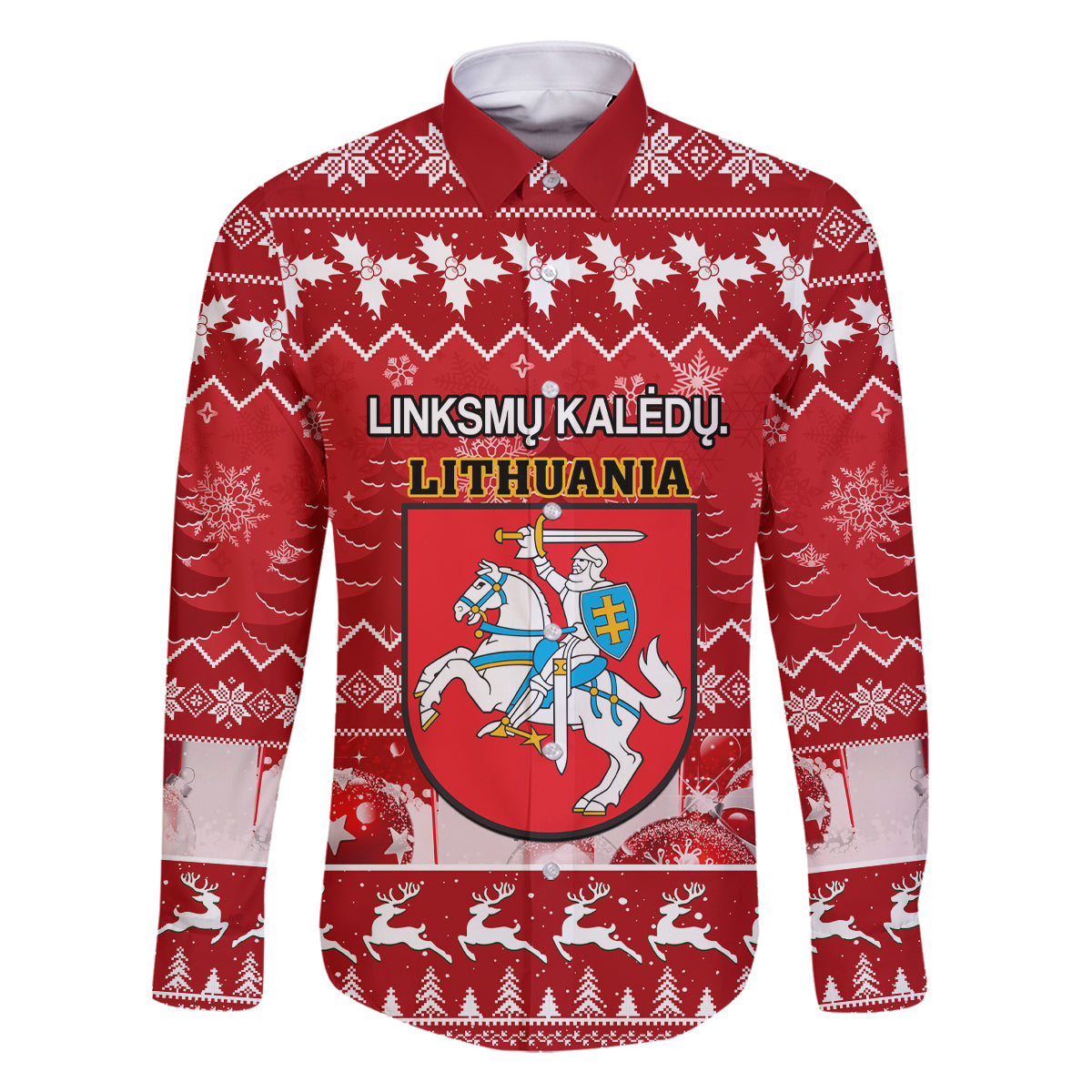 Personalised Lithuania Christmas Family Matching Long Sleeve Bodycon Dress and Hawaiian Shirt Linksmu Kaledu - Wonder Print Shop