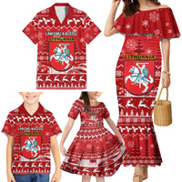 Personalised Lithuania Christmas Family Matching Mermaid Dress and Hawaiian Shirt Linksmu Kaledu - Wonder Print Shop