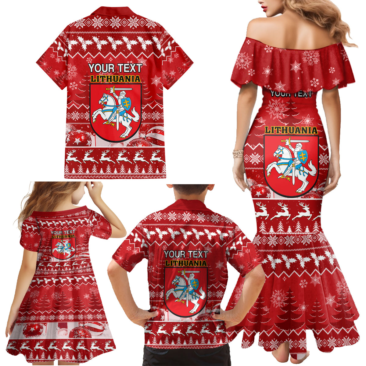 Personalised Lithuania Christmas Family Matching Mermaid Dress and Hawaiian Shirt Linksmu Kaledu - Wonder Print Shop
