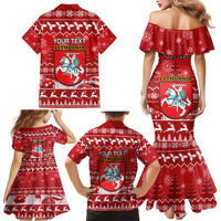 Personalised Lithuania Christmas Family Matching Mermaid Dress and Hawaiian Shirt Linksmu Kaledu - Wonder Print Shop