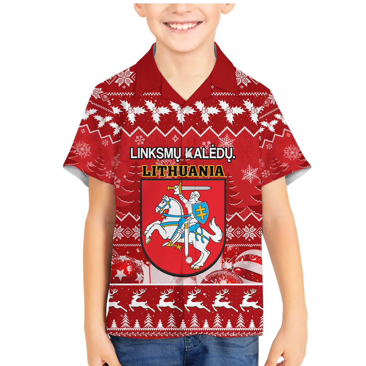 Personalised Lithuania Christmas Family Matching Mermaid Dress and Hawaiian Shirt Linksmu Kaledu - Wonder Print Shop