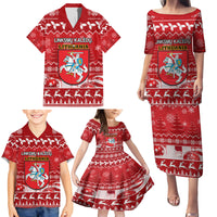 Personalised Lithuania Christmas Family Matching Puletasi Dress and Hawaiian Shirt Linksmu Kaledu - Wonder Print Shop