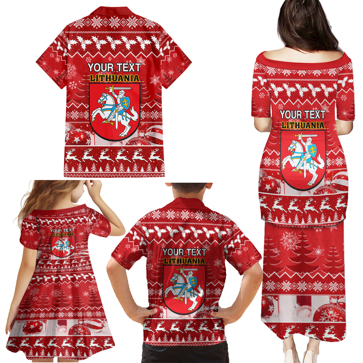 Personalised Lithuania Christmas Family Matching Puletasi Dress and Hawaiian Shirt Linksmu Kaledu - Wonder Print Shop