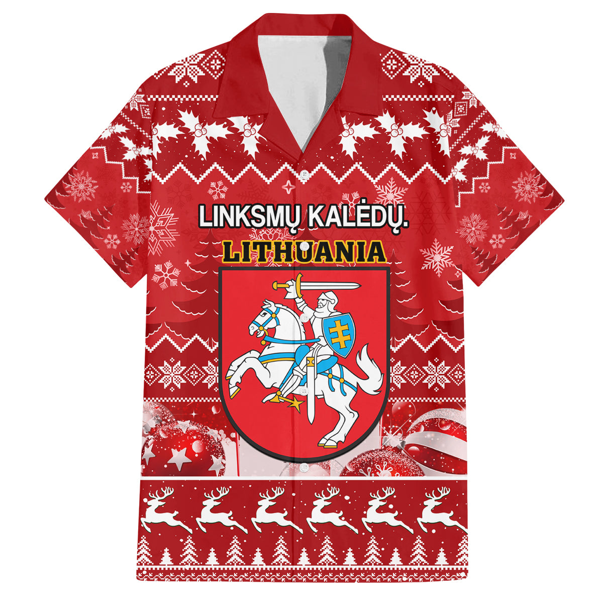 Personalised Lithuania Christmas Family Matching Puletasi Dress and Hawaiian Shirt Linksmu Kaledu - Wonder Print Shop