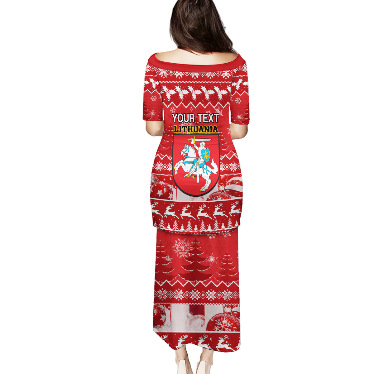 Personalised Lithuania Christmas Family Matching Puletasi Dress and Hawaiian Shirt Linksmu Kaledu - Wonder Print Shop