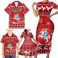 Personalised Lithuania Christmas Family Matching Short Sleeve Bodycon Dress and Hawaiian Shirt Linksmu Kaledu - Wonder Print Shop