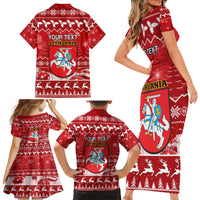 Personalised Lithuania Christmas Family Matching Short Sleeve Bodycon Dress and Hawaiian Shirt Linksmu Kaledu - Wonder Print Shop