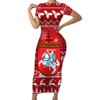 Personalised Lithuania Christmas Family Matching Short Sleeve Bodycon Dress and Hawaiian Shirt Linksmu Kaledu - Wonder Print Shop