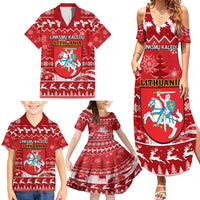 Personalised Lithuania Christmas Family Matching Summer Maxi Dress and Hawaiian Shirt Linksmu Kaledu - Wonder Print Shop