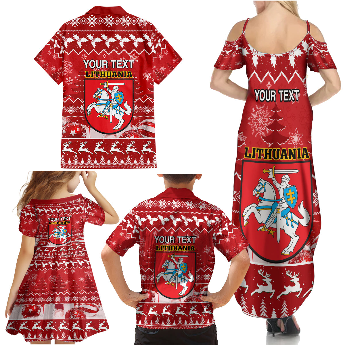 Personalised Lithuania Christmas Family Matching Summer Maxi Dress and Hawaiian Shirt Linksmu Kaledu - Wonder Print Shop
