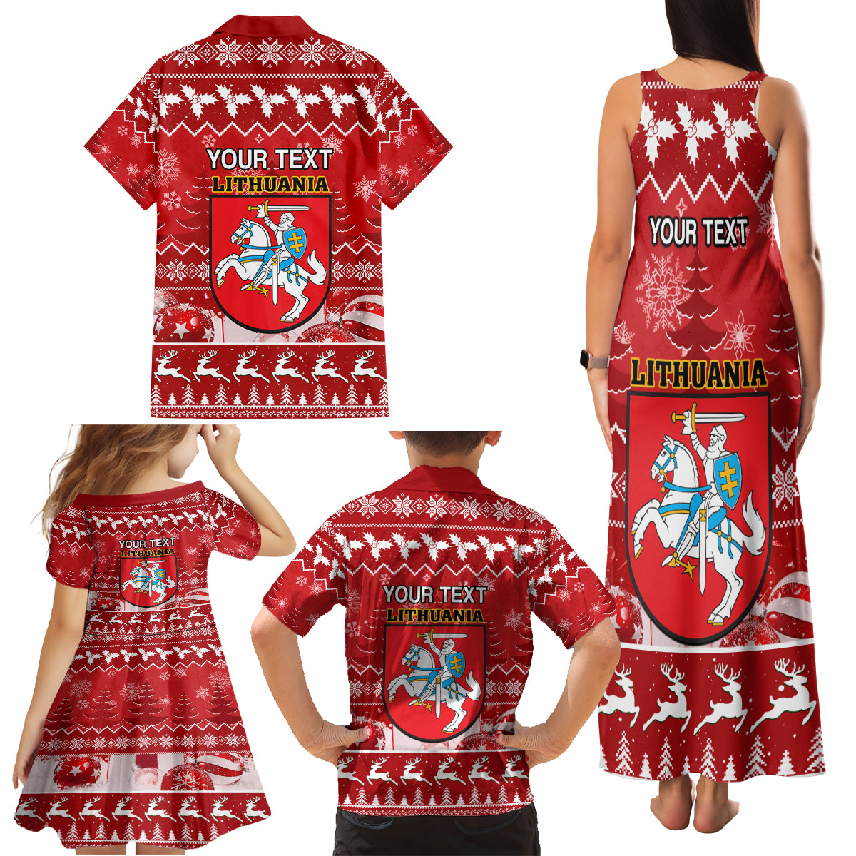 Personalised Lithuania Christmas Family Matching Tank Maxi Dress and Hawaiian Shirt Linksmu Kaledu - Wonder Print Shop