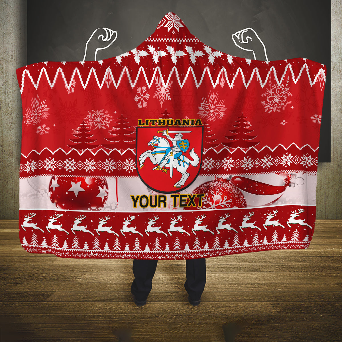 personalised-lithuania-christmas-hooded-blanket-linksmu-kaledu