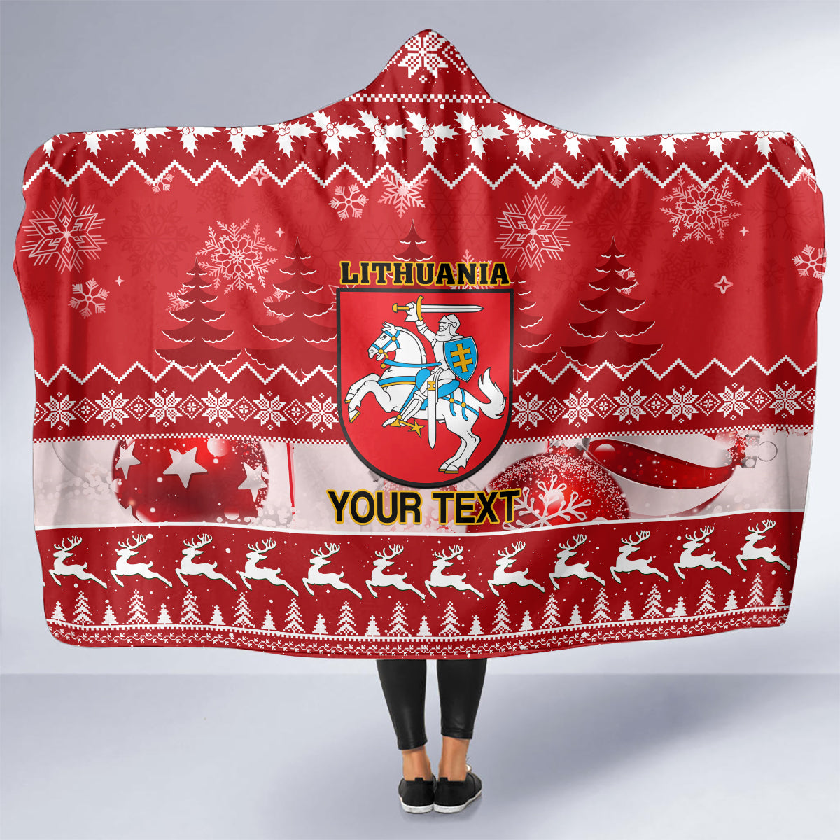 personalised-lithuania-christmas-hooded-blanket-linksmu-kaledu
