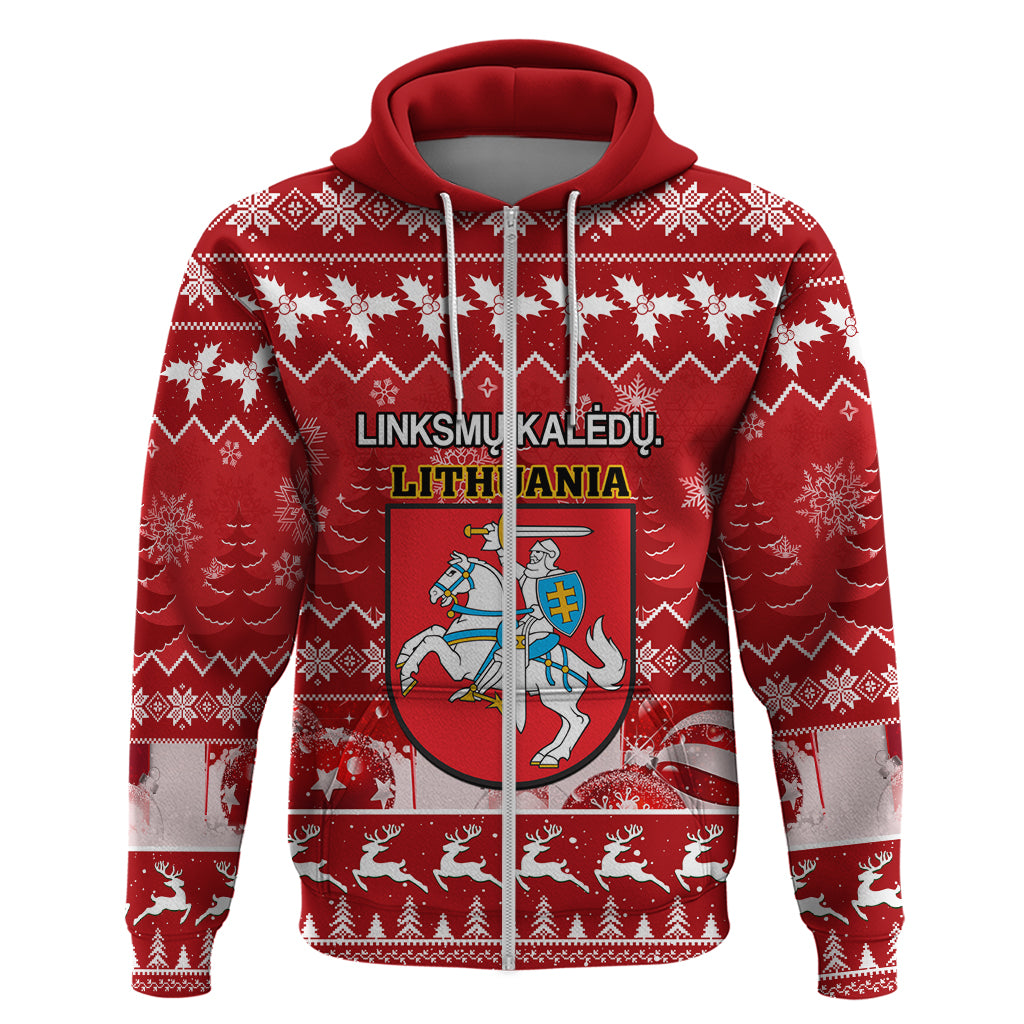 Personalised Lithuania Christmas Hoodie Linksmu Kaledu - Wonder Print Shop