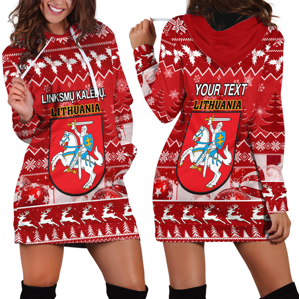 Personalised Lithuania Christmas Hoodie Dress Linksmu Kaledu - Wonder Print Shop