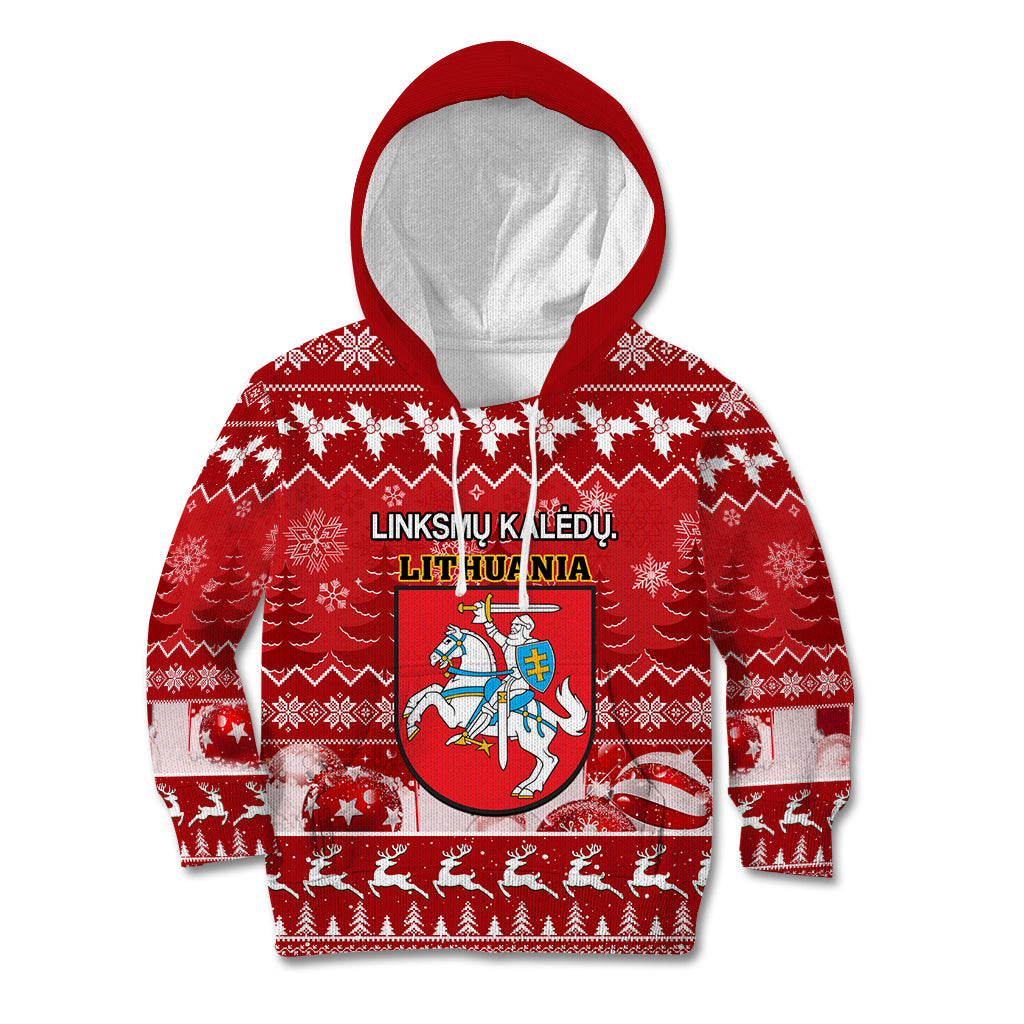 Personalised Lithuania Christmas Kid Hoodie Linksmu Kaledu - Wonder Print Shop