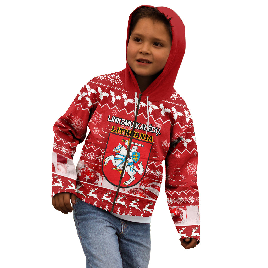 Personalised Lithuania Christmas Kid Hoodie Linksmu Kaledu - Wonder Print Shop