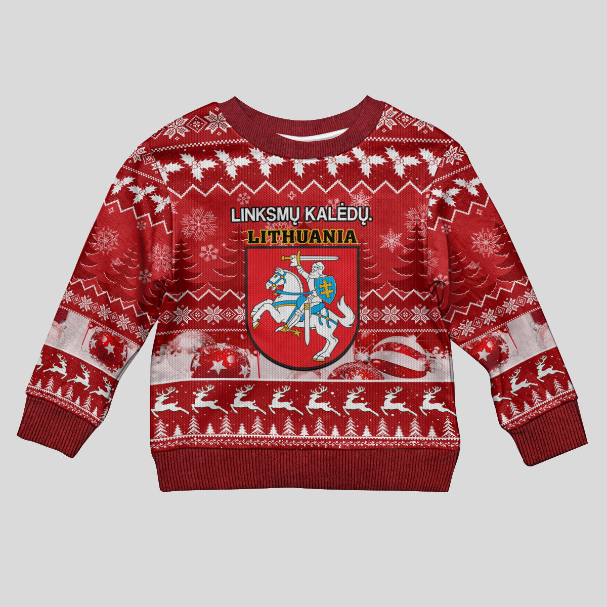 Personalised Lithuania Christmas Kid Ugly Christmas Sweater Linksmu Kaledu - Wonder Print Shop