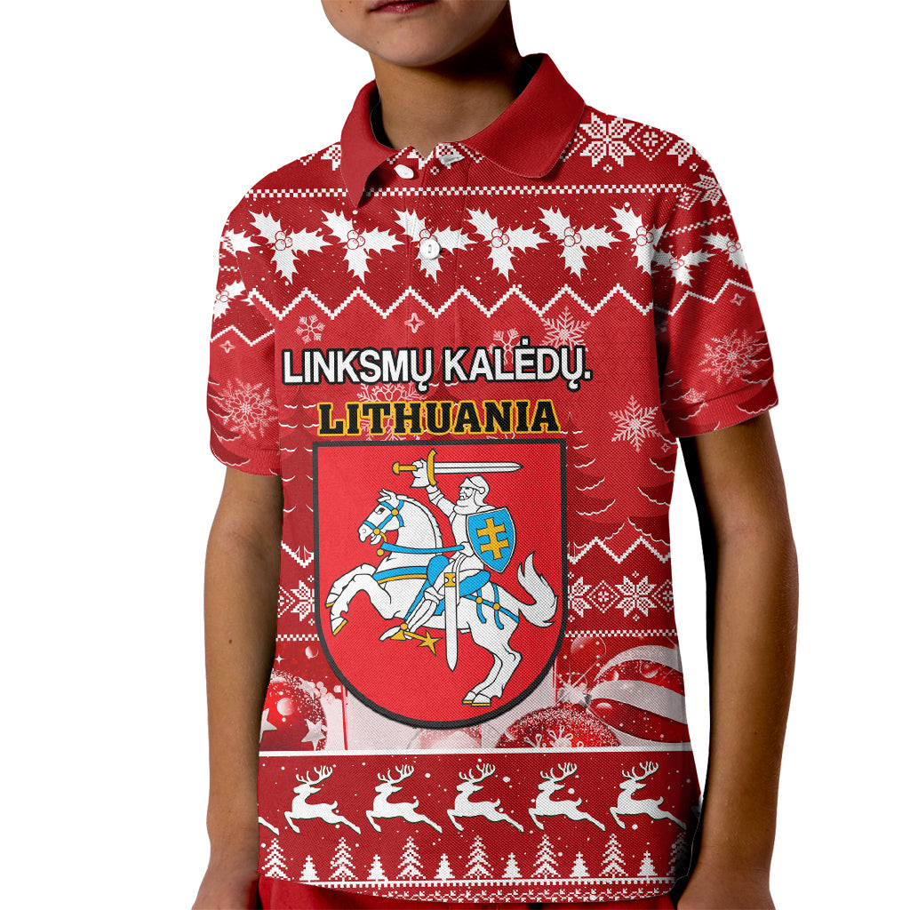 Personalised Lithuania Christmas Kid Polo Shirt Linksmu Kaledu - Wonder Print Shop