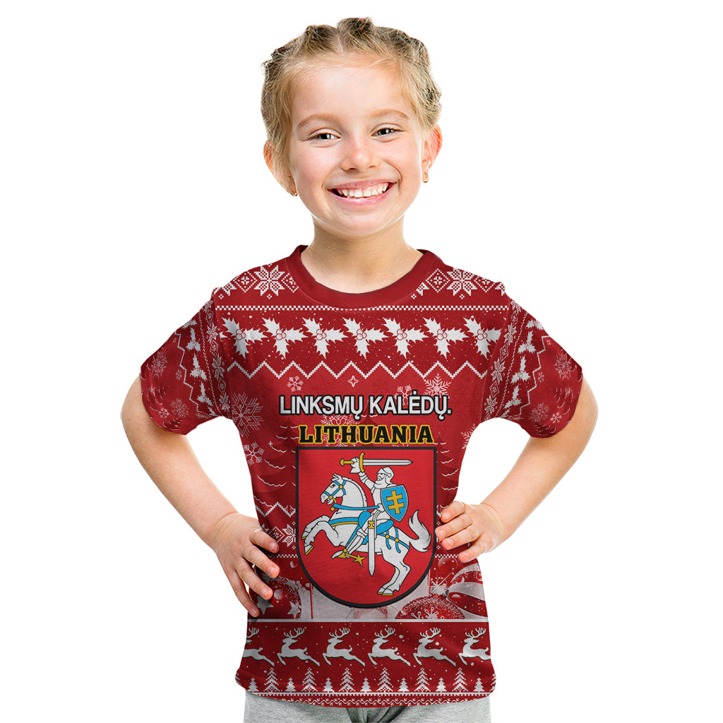 Personalised Lithuania Christmas Kid T Shirt Linksmu Kaledu - Wonder Print Shop
