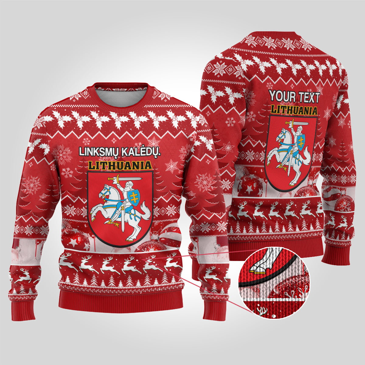 Personalised Lithuania Christmas Ugly Christmas Sweater Linksmu Kaledu - Wonder Print Shop