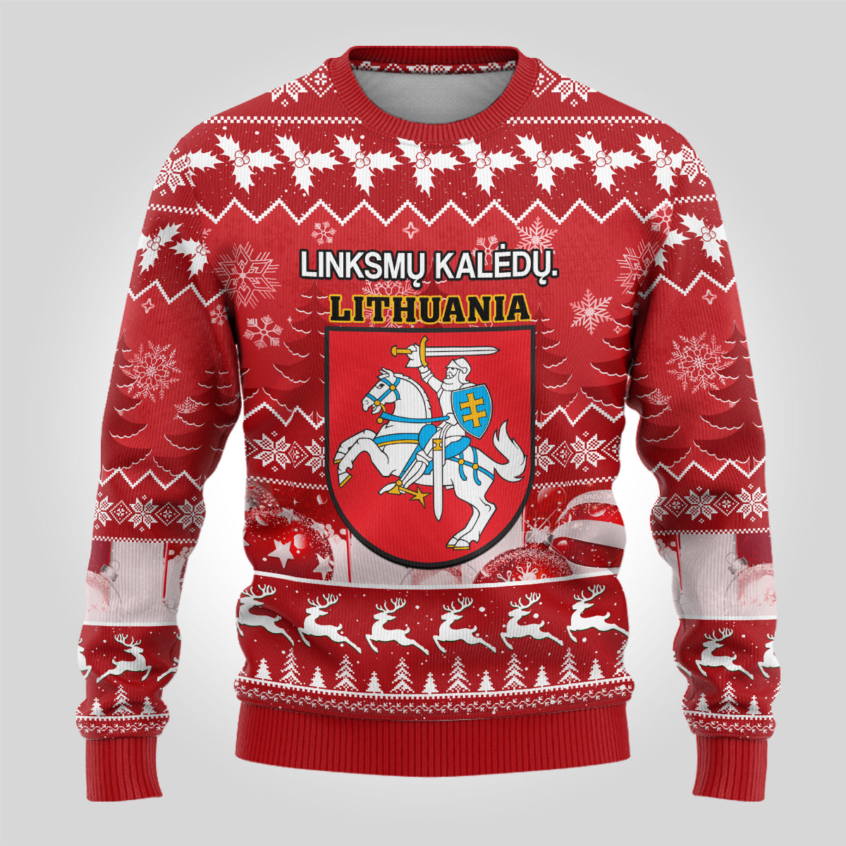 Personalised Lithuania Christmas Ugly Christmas Sweater Linksmu Kaledu - Wonder Print Shop