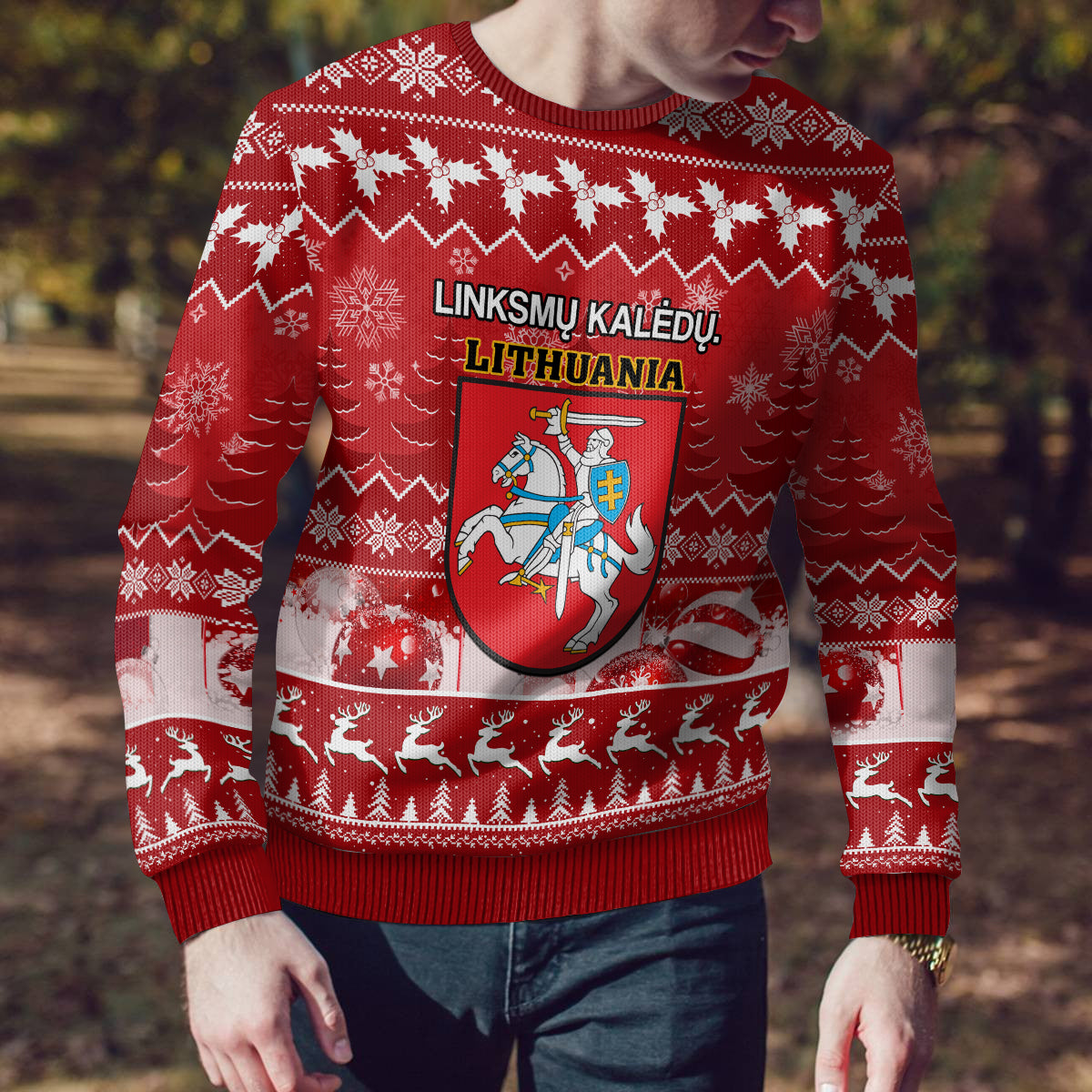 Personalised Lithuania Christmas Ugly Christmas Sweater Linksmu Kaledu - Wonder Print Shop