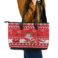 Personalised Lithuania Christmas Leather Tote Bag Linksmu Kaledu - Wonder Print Shop