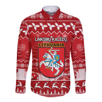 Personalised Lithuania Christmas Long Sleeve Button Shirt Linksmu Kaledu - Wonder Print Shop