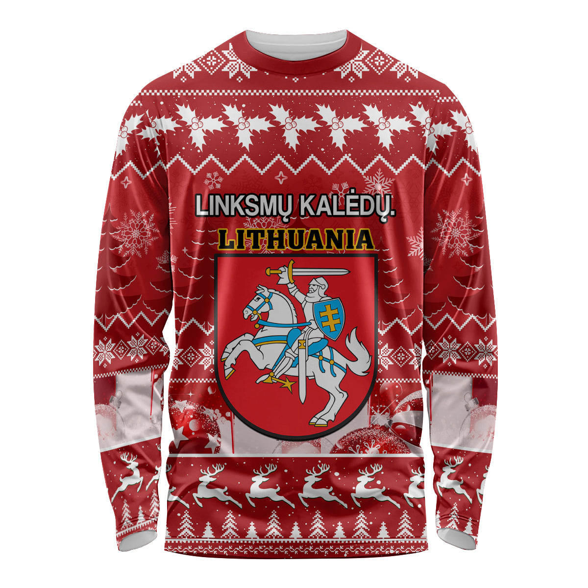 Personalised Lithuania Christmas Long Sleeve Shirt Linksmu Kaledu - Wonder Print Shop