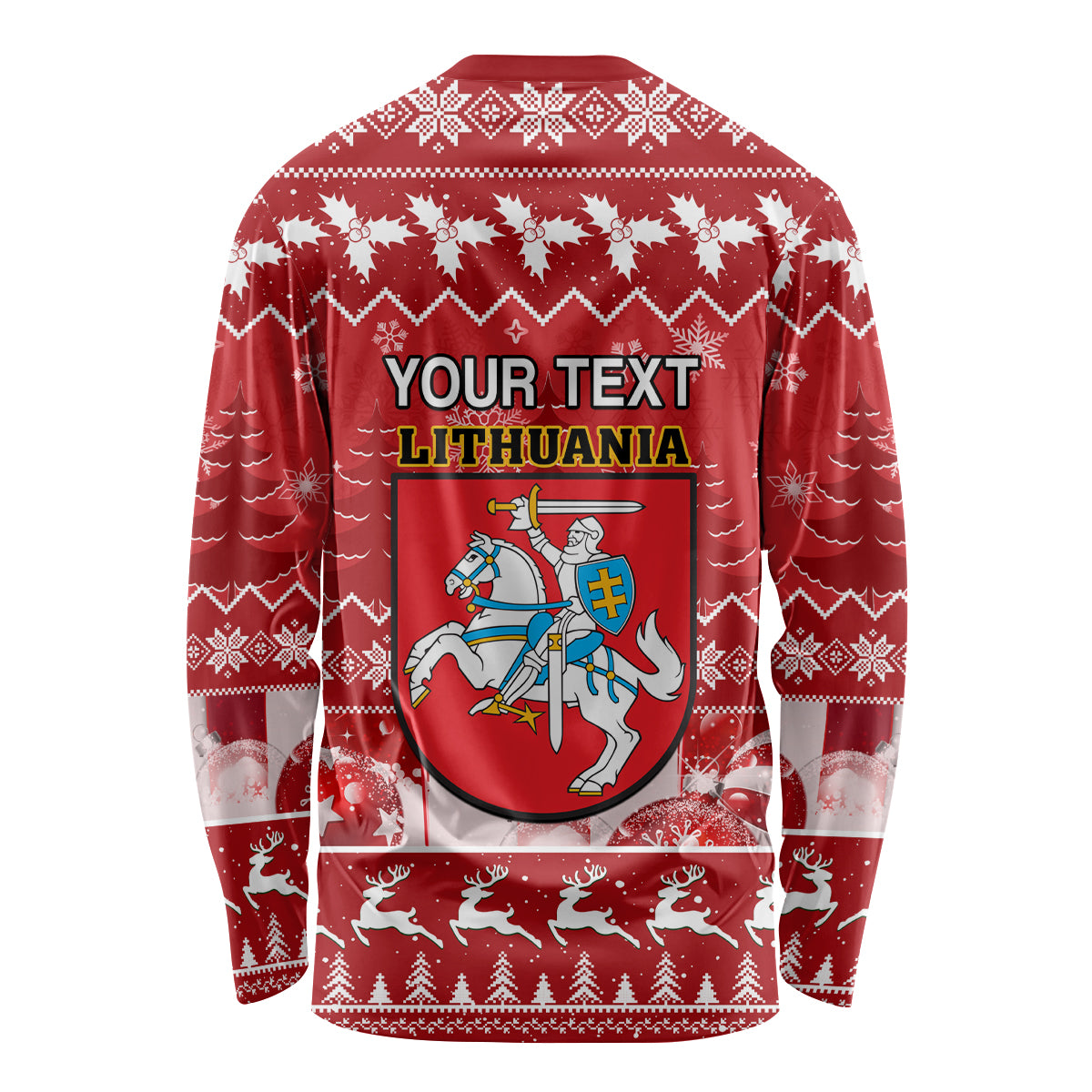 Personalised Lithuania Christmas Long Sleeve Shirt Linksmu Kaledu - Wonder Print Shop