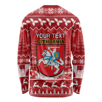Personalised Lithuania Christmas Long Sleeve Shirt Linksmu Kaledu - Wonder Print Shop
