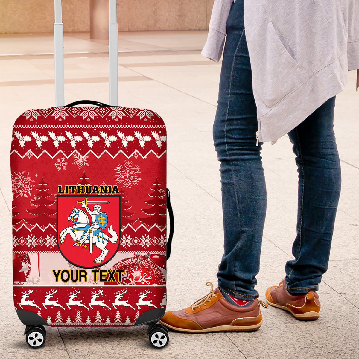 Personalised Lithuania Christmas Luggage Cover Linksmu Kaledu - Wonder Print Shop