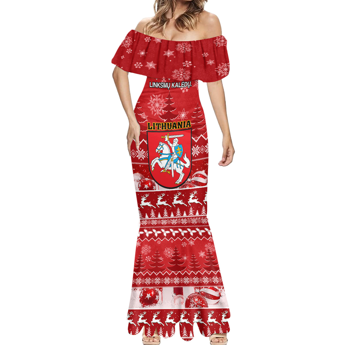 Personalised Lithuania Christmas Mermaid Dress Linksmu Kaledu - Wonder Print Shop